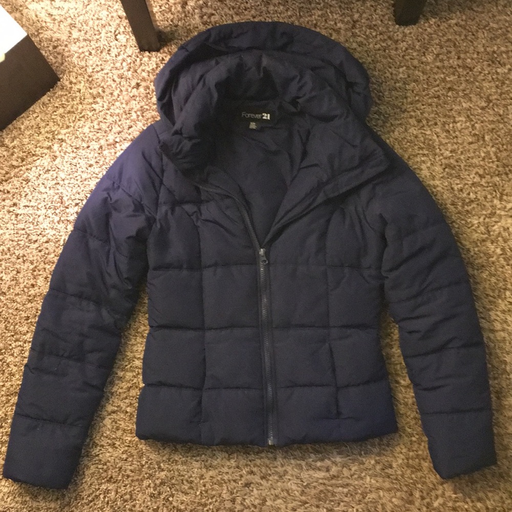 Forever 21 Navy Down Jacket w/hood